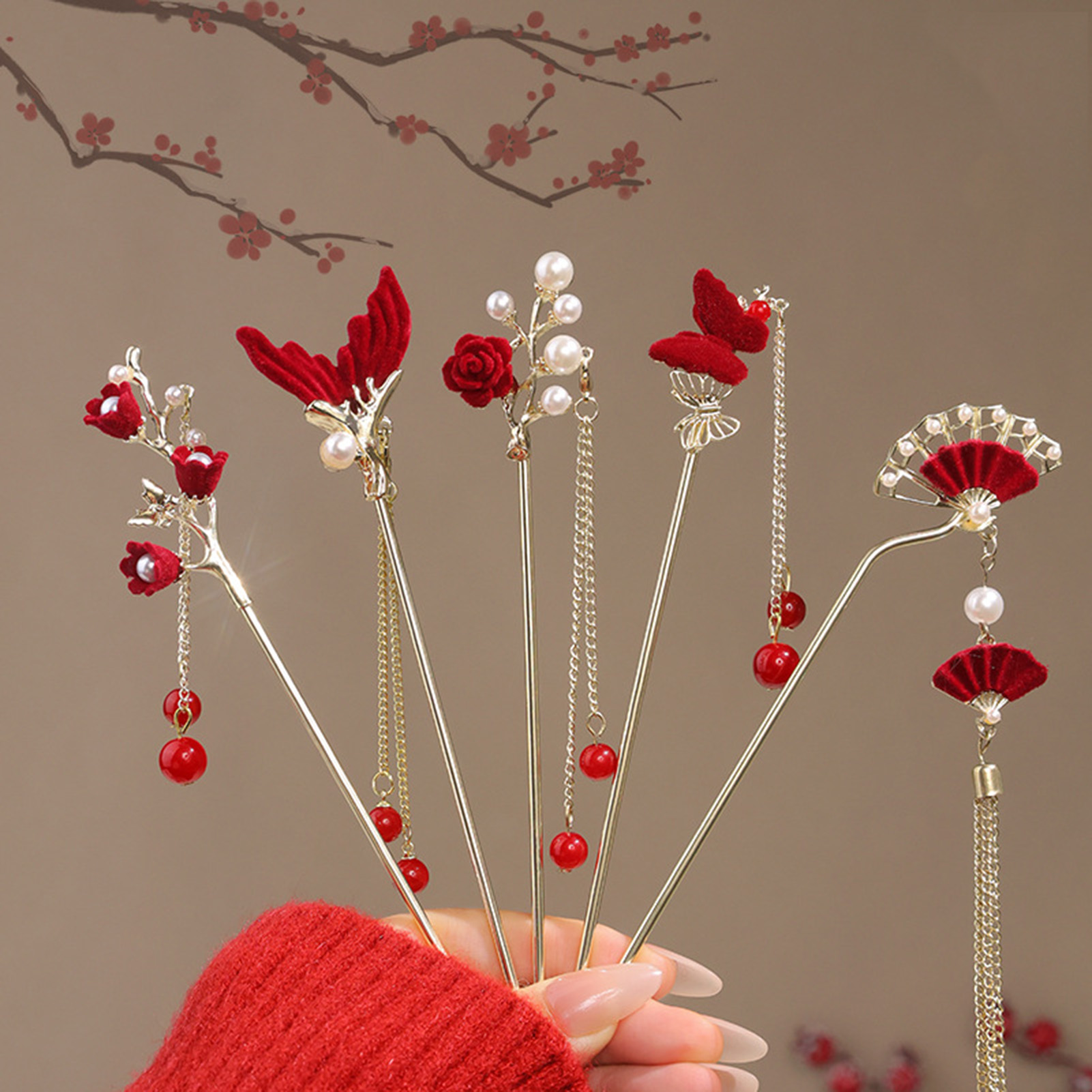 Home Decor Flowers - Chinese Style Rose Flower Hair Stick
