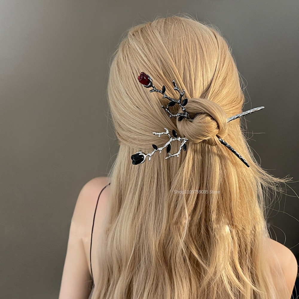 Home Decor Flowers - Vintage Metal Red Rose Flower Hairpins