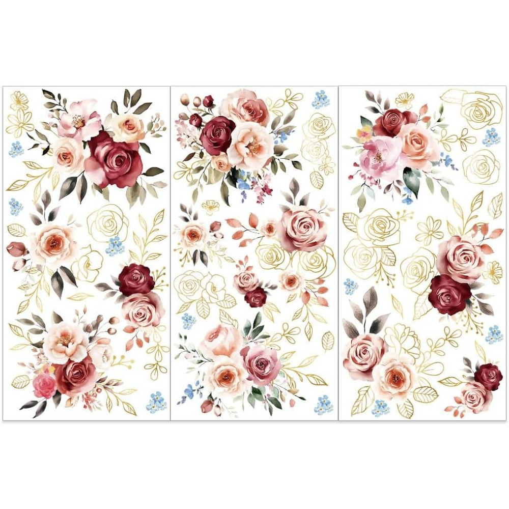 Home Decor Flowers - 3pcs/Set Watercolor Roses Rub on Transfers