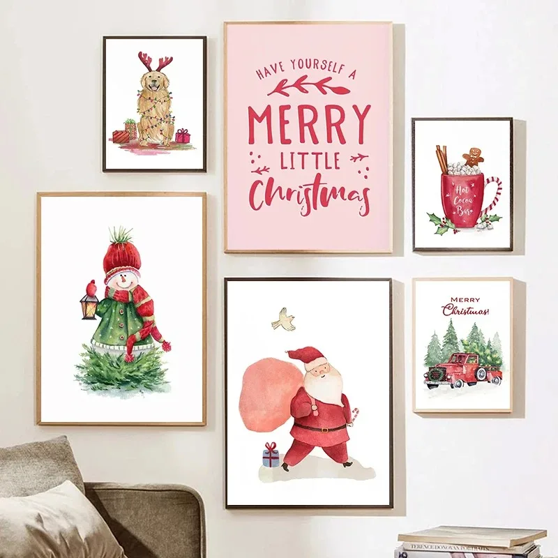 Geometric Wall Art - Cartoon Christmas Holiday Tree Sock Snowman